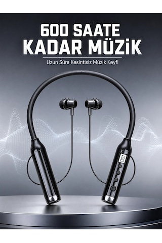 Dijital Göstergeli Boyun Tipi Bluetooth Kulaklık Mikrofonlu Çağrı Ve Müzik Kontrollü Çift Cihaz Bağlantılı Kulaklık