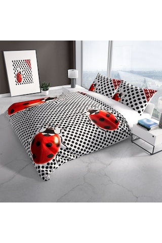 Cattleya Ladybug 3D Pamuk Saten Çift Kişilik Nevresim Takımı Çok Renkli