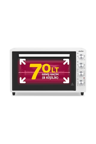 Simfer 7062 Beyaz 70 LT Turbo Fan Piliç Çevirme Mini/Midi Fırın - Multi Fonksiyon, Yoğurt Yapma, Buz Çözme & Çift Cam