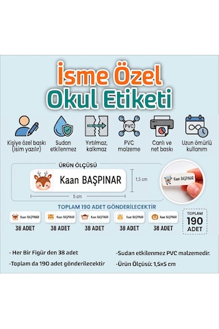 Okul Etiketi Isme Özel Kalem Defter Etiketi Animal -2 -190 Adet Çok Renkli