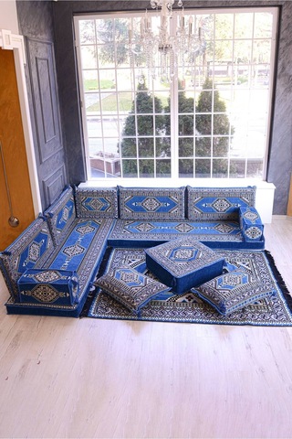 Şark Köşesi Takımı Konsepti Mavi Yahyalı Modeli Koltuk Takımı Sünger Dahil 13 Parça