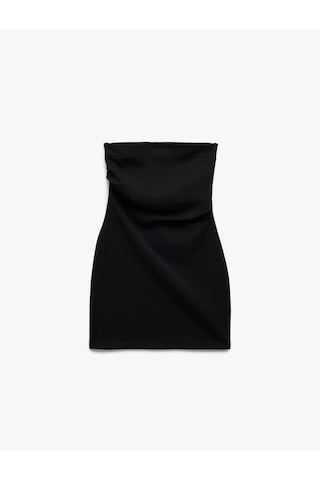 Koton Scuba Krep Kumaş Drape Detaylı Mini Straplez Elbise Siyah 5sak80037ek Siyah