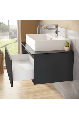VitrA Nuo 67693 Lavabo Dolabı Parlak Antrasit Çanak Lavabolu 80 CM Parlak Antrasit