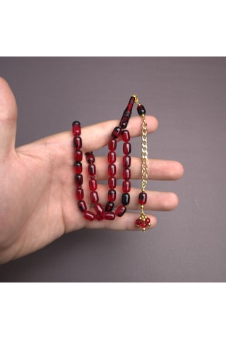 Sıkma Kehribar Kapsül Kesim Altın Renk Püsküllü 7x11mm Tesbih 71506811