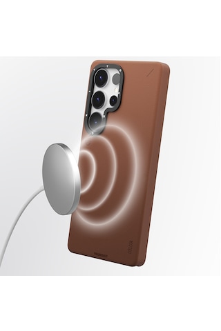Galaxy S25 Ultra Kılıf Magsafe Uyumlu Mat Deri Desenli Youngkit Tech Fashion Kapak Kahverengi