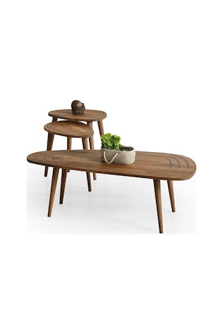 Favdecor Sweet Masif Doğal Ahşap Sehpa Set Ceviz