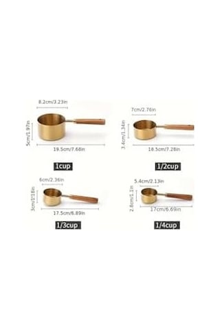 Premium Ahşap Saplı Gold Ölçü Kabı Seti - 4&apos Lü Paslanmaz Çelik Gold Ölçü Kaşığı Ve Kabı, Şef Tipi Hassas Sıvı Ve Kuru Malzeme Ölçeği, Mutfak Ve Pişirme Seti
