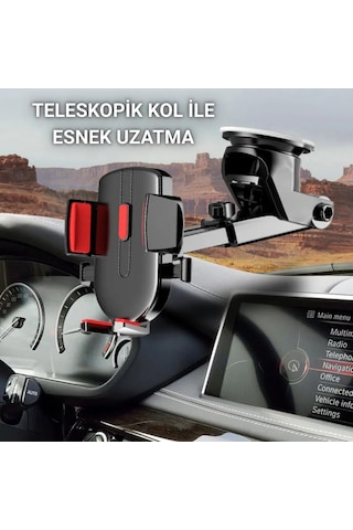 Coofbe 360 Derece Mekanizmalı Teleskopik Ön Cam Torpido Üstü Araç İçi Telefon Tutucu Masaüstü Telefon Standı