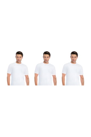 Erkek Modal Sıfır Yaka Kısa Kol T-shirt 3'lü Paket 3042 Beyaz