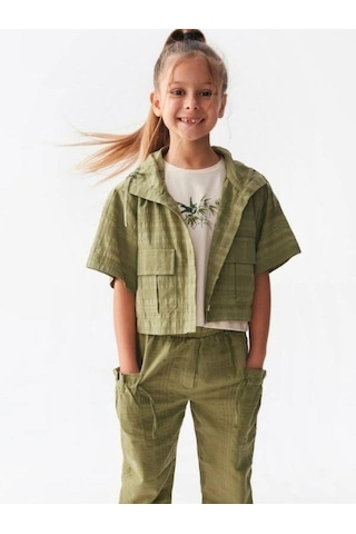 Nk Kids Kız Çocuk Pamuklu Keten Safari Ceket-14105 Haki