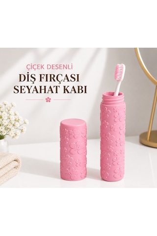 Çiçek Desenli Diş Fırçası Seyahat Kabı Hijyenik Ve Pratik Taşıma Kutusu Pembe