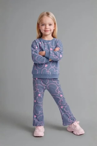 Defacto Kalp Desenli Bisiklet Yaka Sweatshirt Esnek Belli İspanyol Paça Alt 2li Takım Kız Bebek I3663a526wnbe341 Mavi-be341
