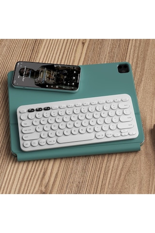 Beyaz Kablosuz Bluetooth Klavye Tablet Telefon Pc Uyumlu Sessiz Yuvarlak Tuşlu Slim Tasarım