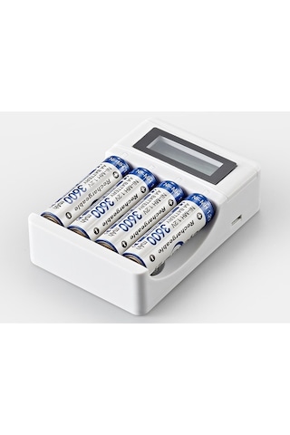 Novahub 4 Yuvalı Hızlı Şarj Cihazı - Aa/aaa Pil Şarj Aleti, Lcd Ekranlı, Usb 2a, Beyaz, Kısa Pil İçin Uygun