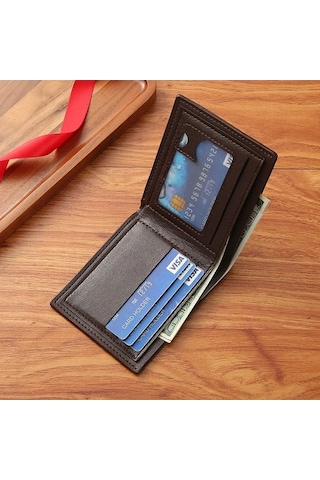 Createtech Yeni Marka Erkek Kısa Cüzdan - Genç Moda Ekose Deri Cüzdan Siyah Siyah