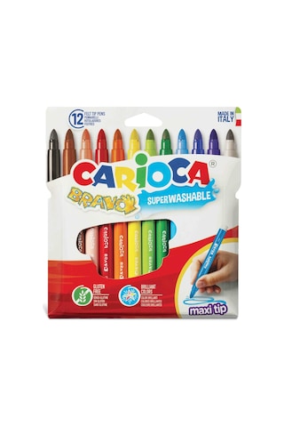 Carioca Bravo Süper Yıkanabilir Kalın Uçlu Keçeli Boya Kalemi 12'li Karışık