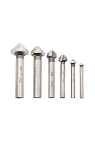 Fosenze 6'lı Gümüş Titanyum Kaplama 90 Derece Üç Kenarli Köşe Yuvarlatıcı, Karbon Çelik Ahşap Freze, Delici Uçlar Seti