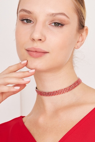 Kadın 4 Sıra Zirkon Taşlı Model Pırlanta Gümüş Choker Kolye Pembe