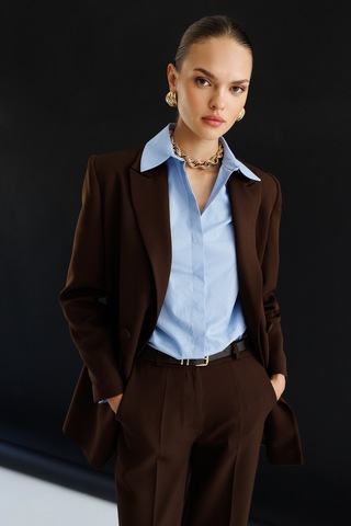 Mizalle Oversize Kahverengi Kruvaze Blazer Ceket Kahverengi