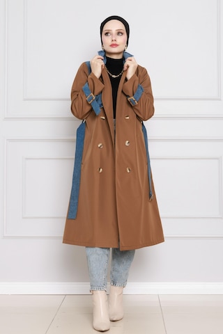 Sevitli Kot Detaylı Trençkot-taba-4395 Taba