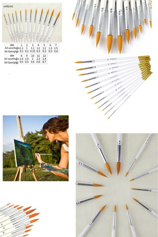 Hannah 12 Adet Beyaz Resim Fırçası Akrilik, Sulu, Yağlı ve Guaj Boya İçin