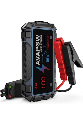 Avapow A07 12800mAh 1500A Jump Starter Taşınabilir Akü Takviye Kiti (Powerbank-QC3.0 + LCD + LED Işık)
