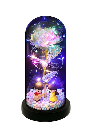 Qingmipy Renkli Işıklandırmalı Akrilik Kubbede Sonsuz Gül - Anneler Günü, Sevgililer Günü Hediyesi Beyaz