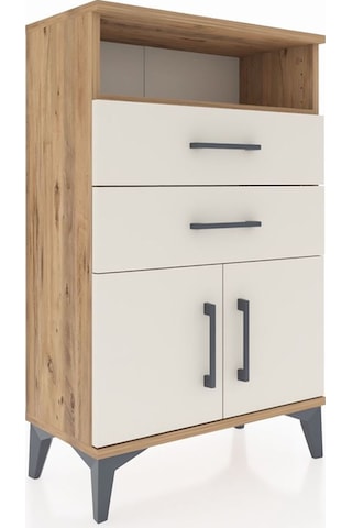 Arges Komodin Tek Raflı 2 Çekmeceli 2 Kapaklı 60x30x96 Çam-ay... Çam