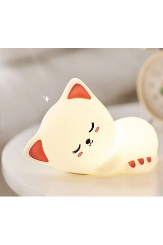 Uyuyan Kedi - Led Silika Jel Gece Lambası Beyaz