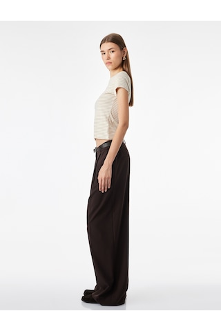 Koton Slim Fit Pamuklu Kısa Kollu Bisiklet Yaka Çizgili Tişört Bej Çizgili 7wak50048ek Ekru