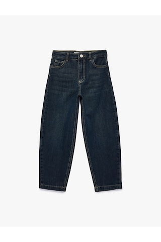 Koton Beli Ayarlanabilir Lastikli Pamuklu Cepli Denim Pantolon Dark Indıgo 6skb40052td Koyu İndigo