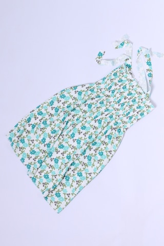 Kız Çocuk Askılı Elbise Çiçek Desenli B35 Hcm00119 Yeşil - Beyaz