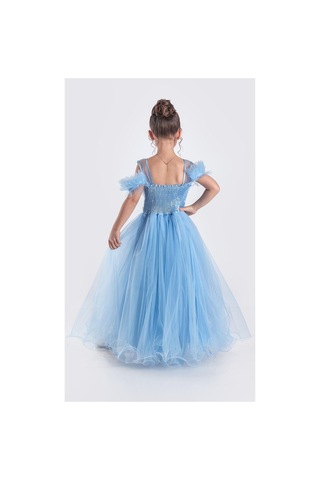 Mnk Baby & Kids Uzun Etek Kız Çocuk Robası Şifon Abiye M00723 Mavi