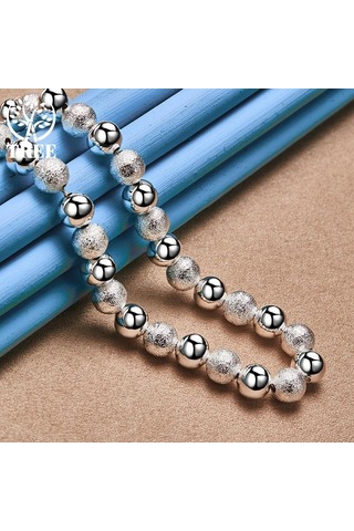 925 Ayar Gümüş 8mm Boncuk Top Zincir Mat Pürüzsüz Kolye Takı