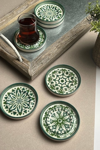 Tabak Evi Stoneware Mozaik Green Sefa 6'lı Çay Tabağı 10 CM Çok Renkli