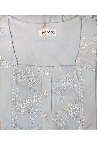 önden düğmeli loğusa gecelik Mavi