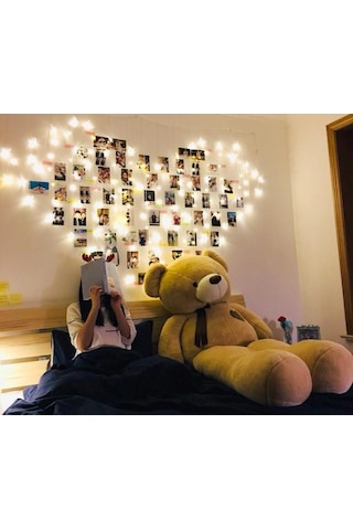 Fotoğraf Asılabilen Kalp Şeklinde Mandallı 2x1,5 Sarı Perde Led, Sevgiliye Sürpriz İçin Fotoğraf Albümü