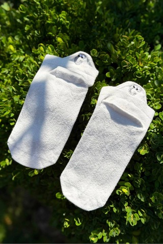 Lousocks Unisex Fil Burun Emoji Nakışlı Spor Patik Çorap Beyaz