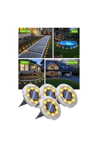 Technojet 4adet Solar Ultra Parlak Smd 8led Kazıklı Çim Zemin Bahçe Aydınlatma Güneş Enerjili Sarı Sarı