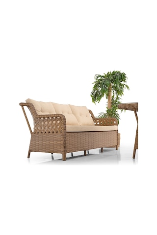 Deniz Rattan Puflu Bahçe Balkon Takımı 3+1+1 Kahve