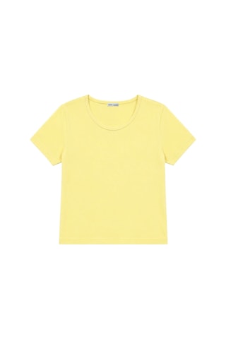 Vadon 1003 Kadın Pamuklu Slim Fit Bisiklet Yaka Yumuşak Dokulu Basic T-shirt Tereyağı Sarısı