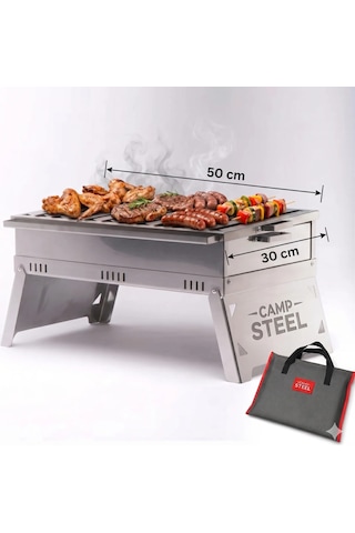 Campsteel "grand-pro" 50x30 Cm Alev Yapmayan Katlanabilir Inox Mangal Gri
