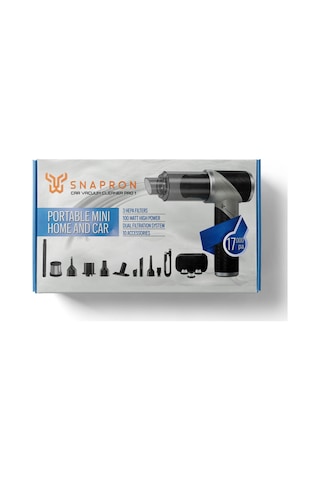 Snapron Snv-3000, Car Vacuum Cleaner Pro1, 17.000 Pa Emiş Gücü, 3 Hepa Filtre, 100w, 10 Aksesuar, Şarjlı, El Tipi, Genel Maksatlı Süpürge Diğer