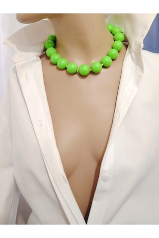 Manolya Büyük Akrilik Boncuk Choker Kolye 5 Renk Yeşil - Neon