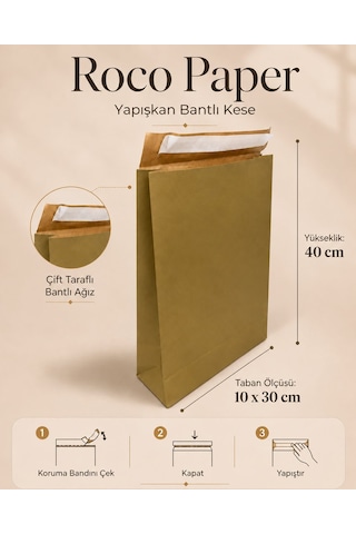 Yapışkan Bantlı Kraft Kese Kağıdı, Altın Renk, 30x40x10 Cm - 24'lü Paket, Hediye Ve Kargo Zarfı