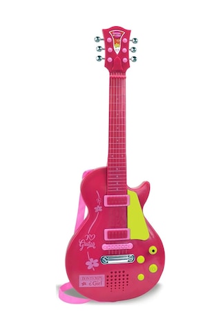 Bontempi Elektronik Pembe Gitar 56cm. Tuşu Telli Ve Askılı