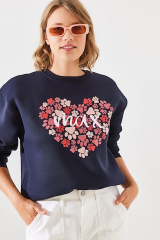 Shade Kadın Üç İplik Şardonlu Yuvarlak Yaka Pati Baskılı Sweatshirt Mbhs005 60601005 - Lacivert