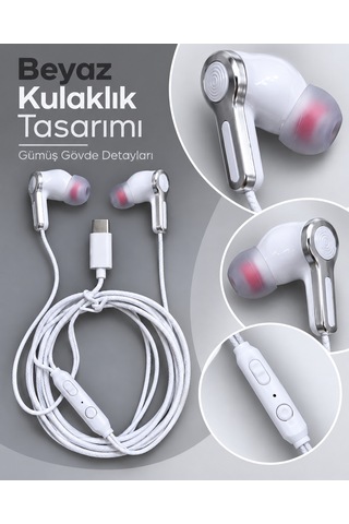 Dahili Mikrofonlu Kablo Üzeri Kumandalı Beyaz Kulaklık Akyı-384115