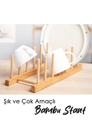 Bambu Tabak Rafı, Kitaplık Ve Organizer Standı- Bambu Tencere Kapak Standı Açık Kahverengi