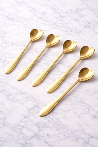Qerhome 6'lı Elegance Serisi Çay & Kahve Kaşığı Gold Velvet Model Altın